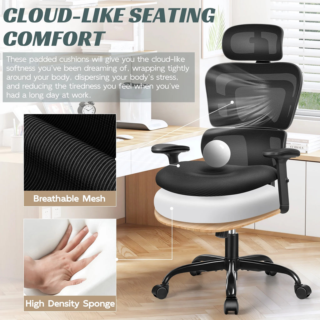 Ergonomic High Back Office Chair with Lumbar Support, Breathable Mesh, and Comfortable Foam Cushion, Supports Up to 300 lbs, Black