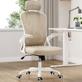 Ergonomic Office Chair, Home Office Desk Chair with Headrest, High Back Computer Chair with Armrests and Adjustable Lumbar Support for Home Office Study Bedroom, White & Khaki