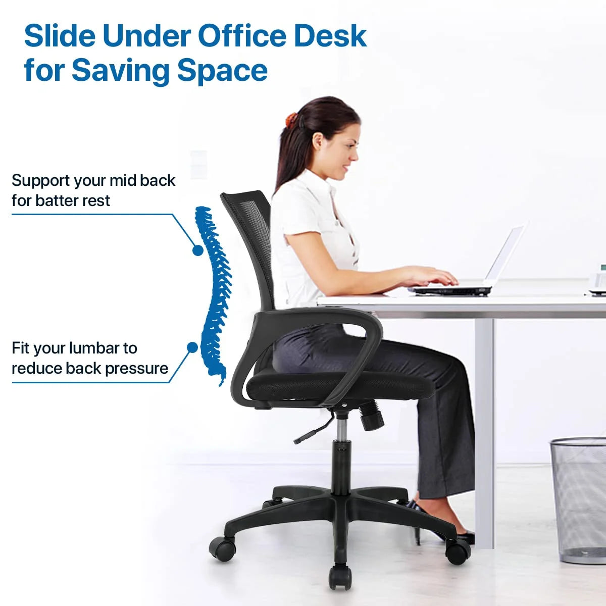 Mesh Office Chair Set of 3, Mid-Back Home Office Chair Adjustable Ergonomic Desk Chair (3 Pack， Black）