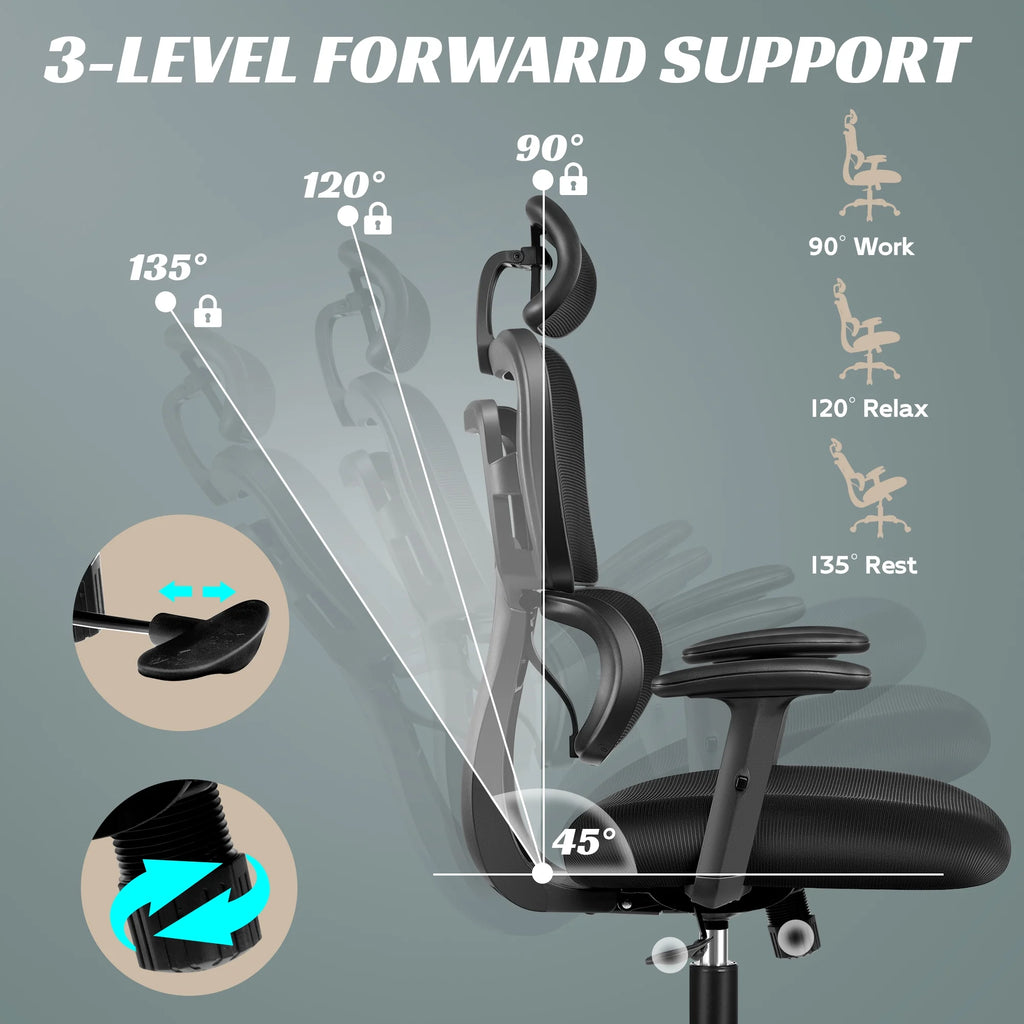 Ergonomic High Back Office Chair with Lumbar Support, Breathable Mesh, and Comfortable Foam Cushion, Supports Up to 300 lbs, Black