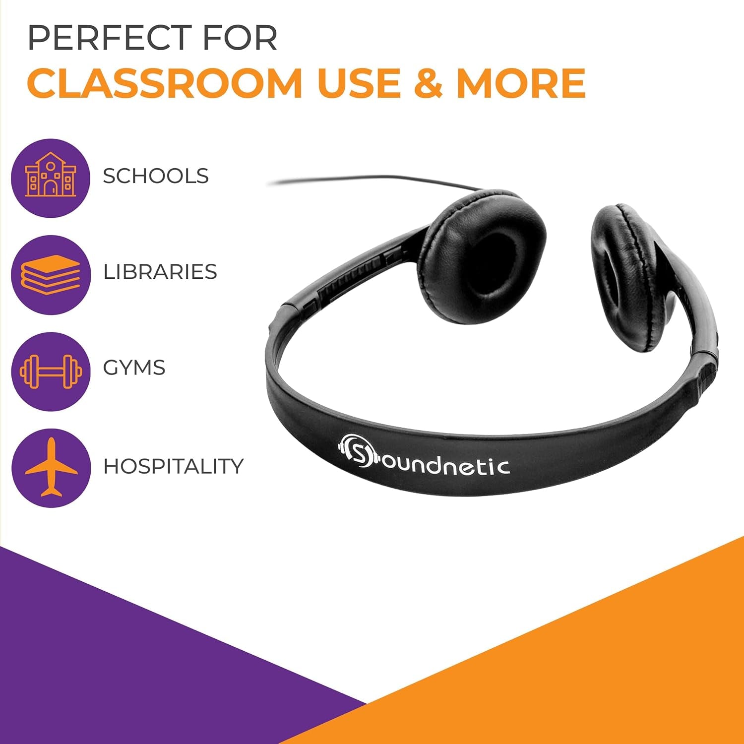 SNCCV Bulk Classroom Headphones 10 Pack – Stereo Headphones with Leatherette Earpads & Volume Control, Black – Ideal for Schools