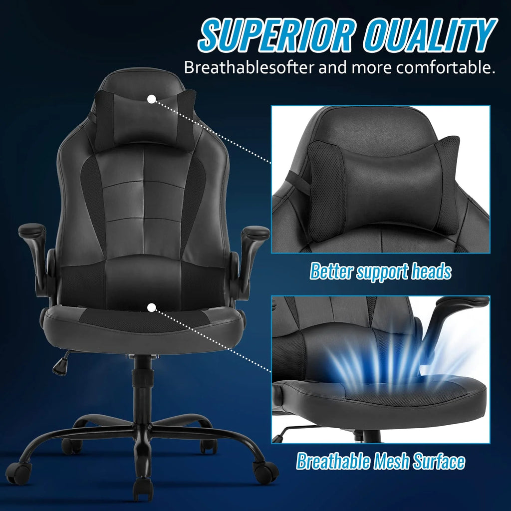 Ergonomic Gaming Chair, Lumbar Support, Swivel Rolling for Men, Women(Black)