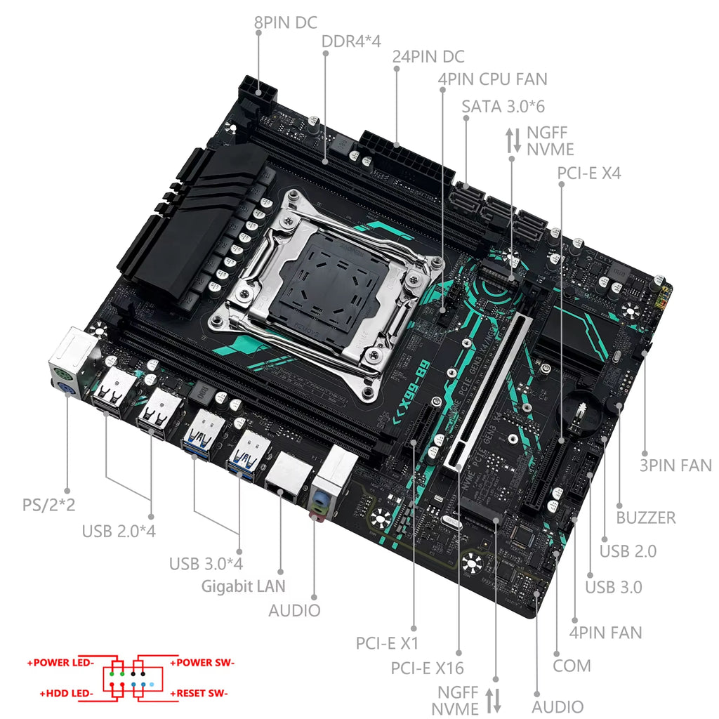 X99 B9 Motherboard LGA2011-3 Set Kit Xeon E5 2650 V4 CPU Supports DDR4 RAM M.2 NVME SATA M-ATX for Gaming Computer