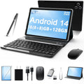 Tablet 2026 Newest Android 14 Tablet, 10 Inch Tablet,5G Wi-Fi Tablet Computer,2 in 1 Tablet with Keyboard, 128GB ROM+16(8+8)GB RAM + 1TB Expand,Octa-Core Processor,1920 * 1200 Ips,Bluetooth,Gps,Black
