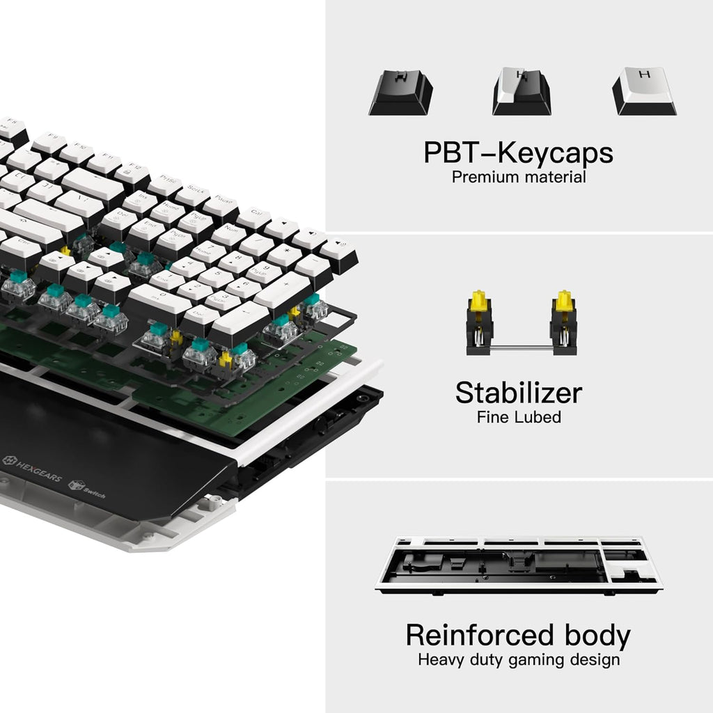 X5 Wireless Mechanical Keyboard with Kaihl Box Switch-Rose Red, Panda Computer Keyboard for Gaming, Typing, Ergonomic 108-Key Typewriter Keyboard with Wrist Rest