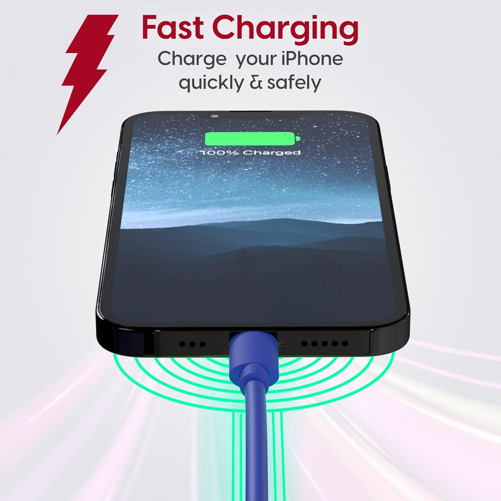 TALK WORKS Fast-Charge Lightning Cable - Mfi-Certified for Apple Iphone 13, 12, 11 Pro/Max/Mini, XR, Xs/Max, X, 8, 7, 6, 5, SE, Ipad, Airpods, Watch - 10Ft Long Fast Charger, Heavy-Duty Cord, Blue