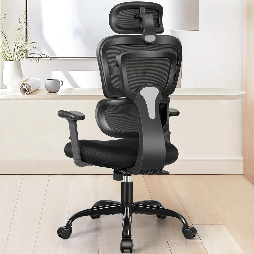 Ergonomic High Back Office Chair with Lumbar Support, Breathable Mesh, and Comfortable Foam Cushion, Supports Up to 300 lbs, Black