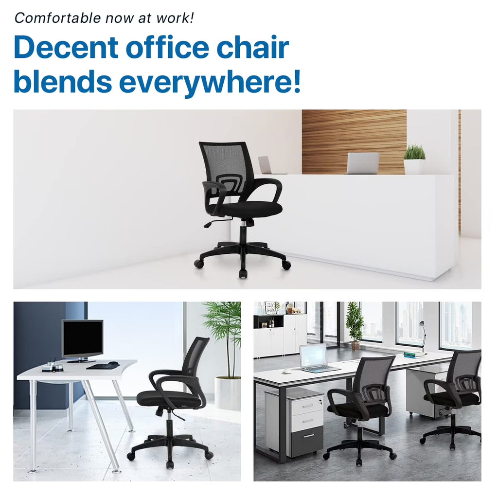 Mesh Office Chair Set of 3, Mid-Back Home Office Chair Adjustable Ergonomic Desk Chair (3 Pack， Black）