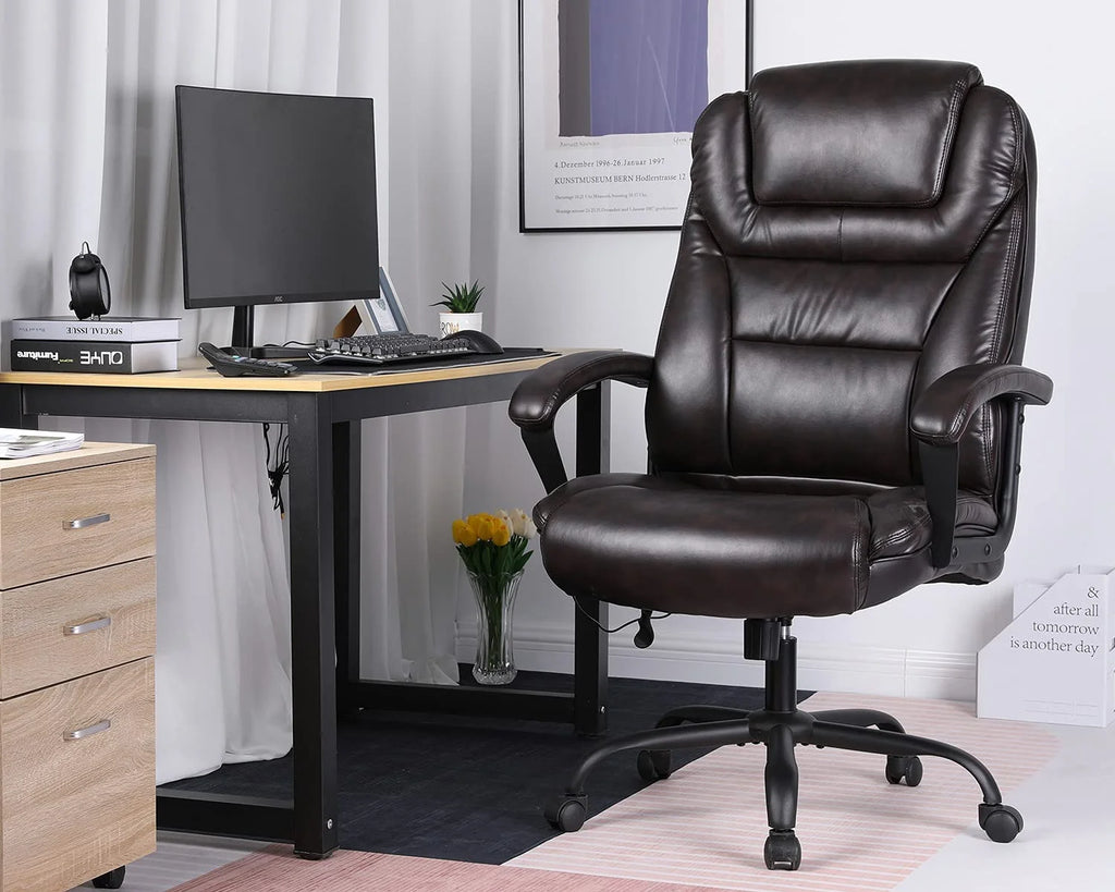 Big and Tall Office Chair, Lumbar Support, Rolling Swivel for Men, Women(Brown)