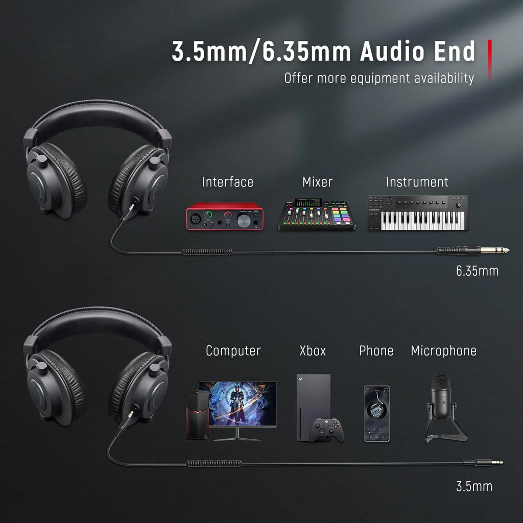 Studio Wired Headphones for DJ, Music Monitor, Recording with 9.8Ft Cable for 3.5Mm/6.35Mm, over Ear, Noise Cancelling for Podcast, Streaming-H8