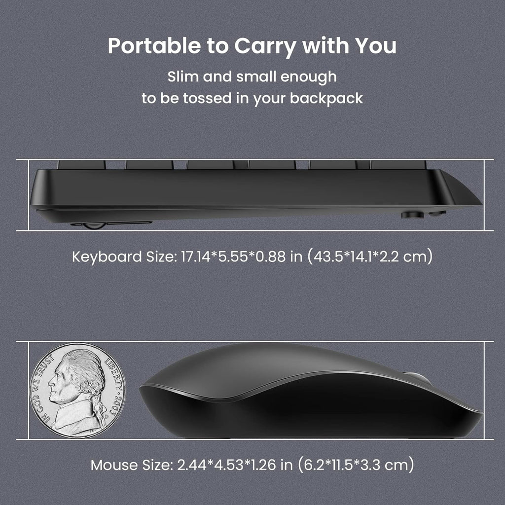 Wireless Keyboard and Mouse Combo, 104 Full-Size Adjustable Keyboard with Battery Indicator, Compact Computer Keyboard, Silent Mouse, 3 DPI, Easy to Use, for Windows, Chrome, Laptop, Computer