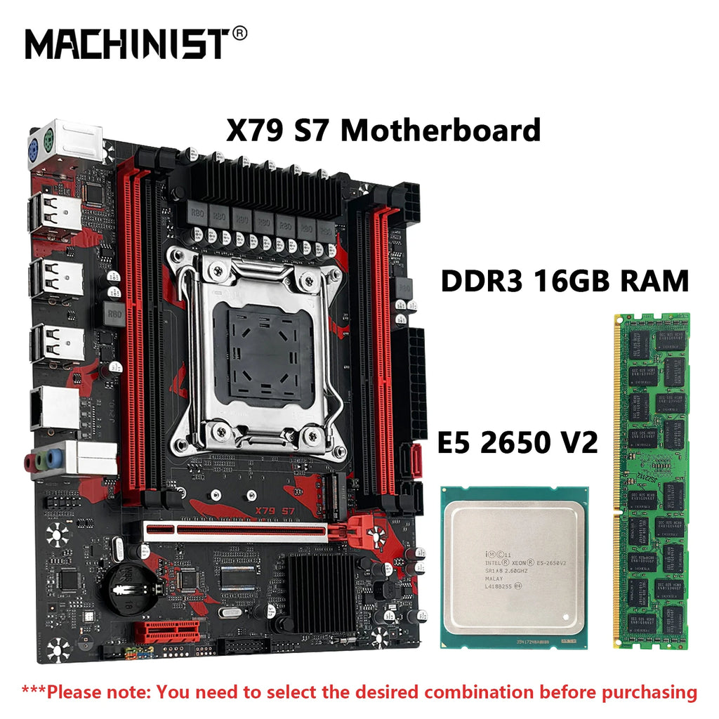 X79 S7 Motherboard Combo Optional LGA 2011 Intel Xeon E5 2650 V2 CPU or DDR3 1*16GB RAM Kit Set Support NVME M.2 Slot