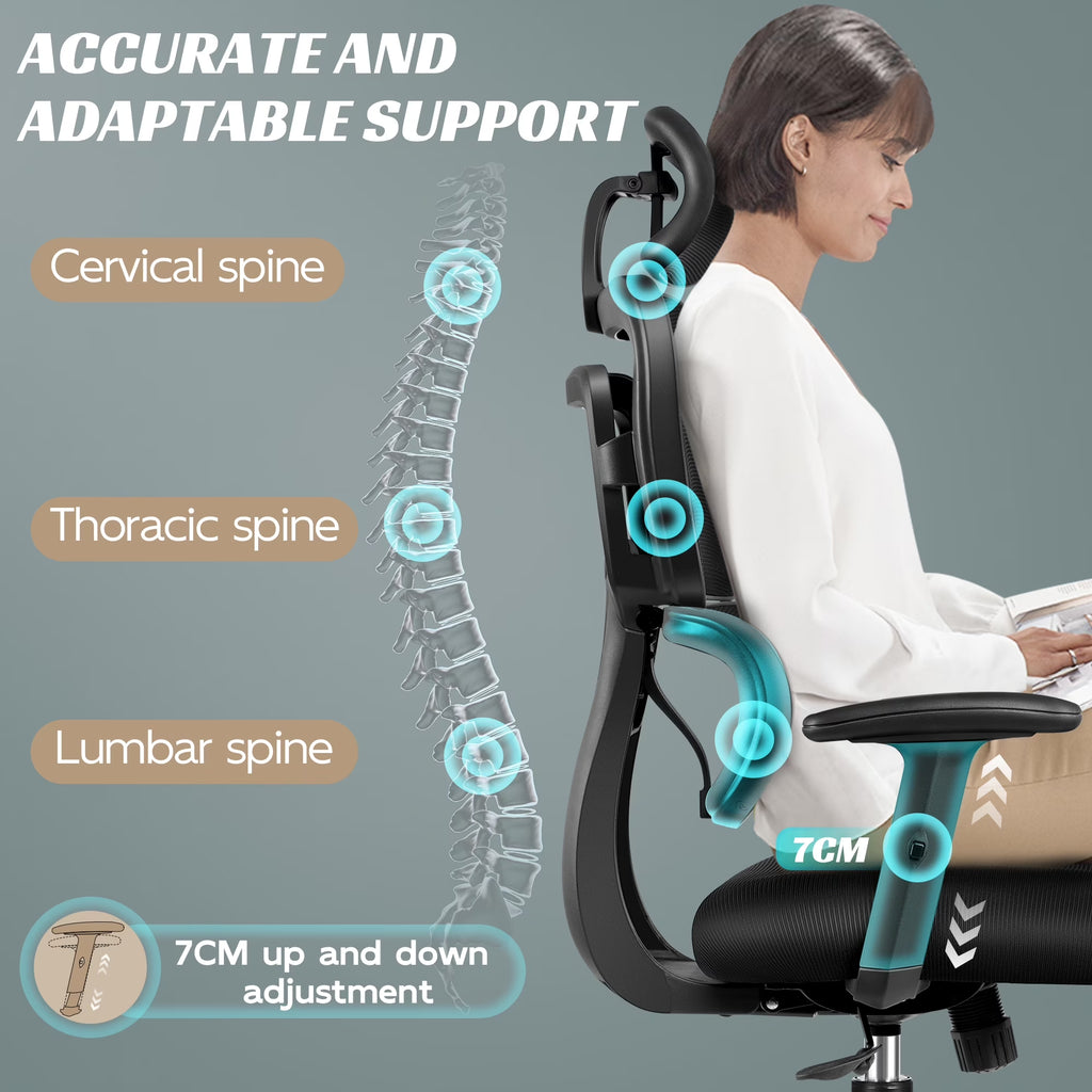 Ergonomic High Back Office Chair with Lumbar Support, Breathable Mesh, and Comfortable Foam Cushion, Supports Up to 300 lbs, Black