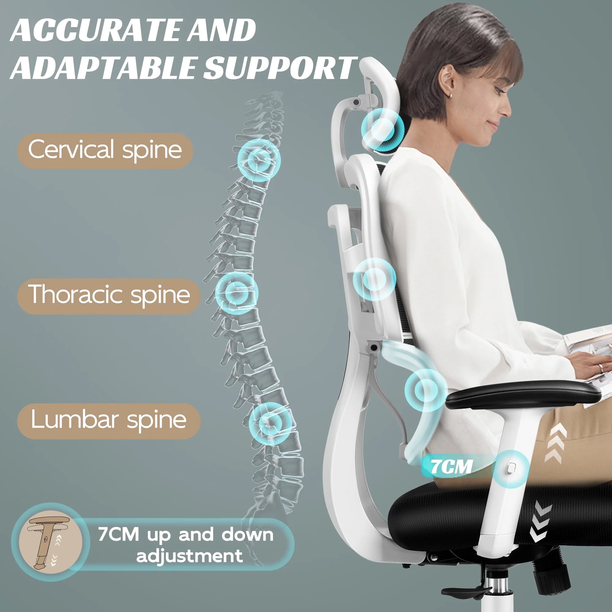 Ergonomic Office Chair, High Back Desk Chair, Breathable Mesh Computer Chair with Lumbar Support, Comfy Foam Cushion Home Office Chair, 300Lbs, White
