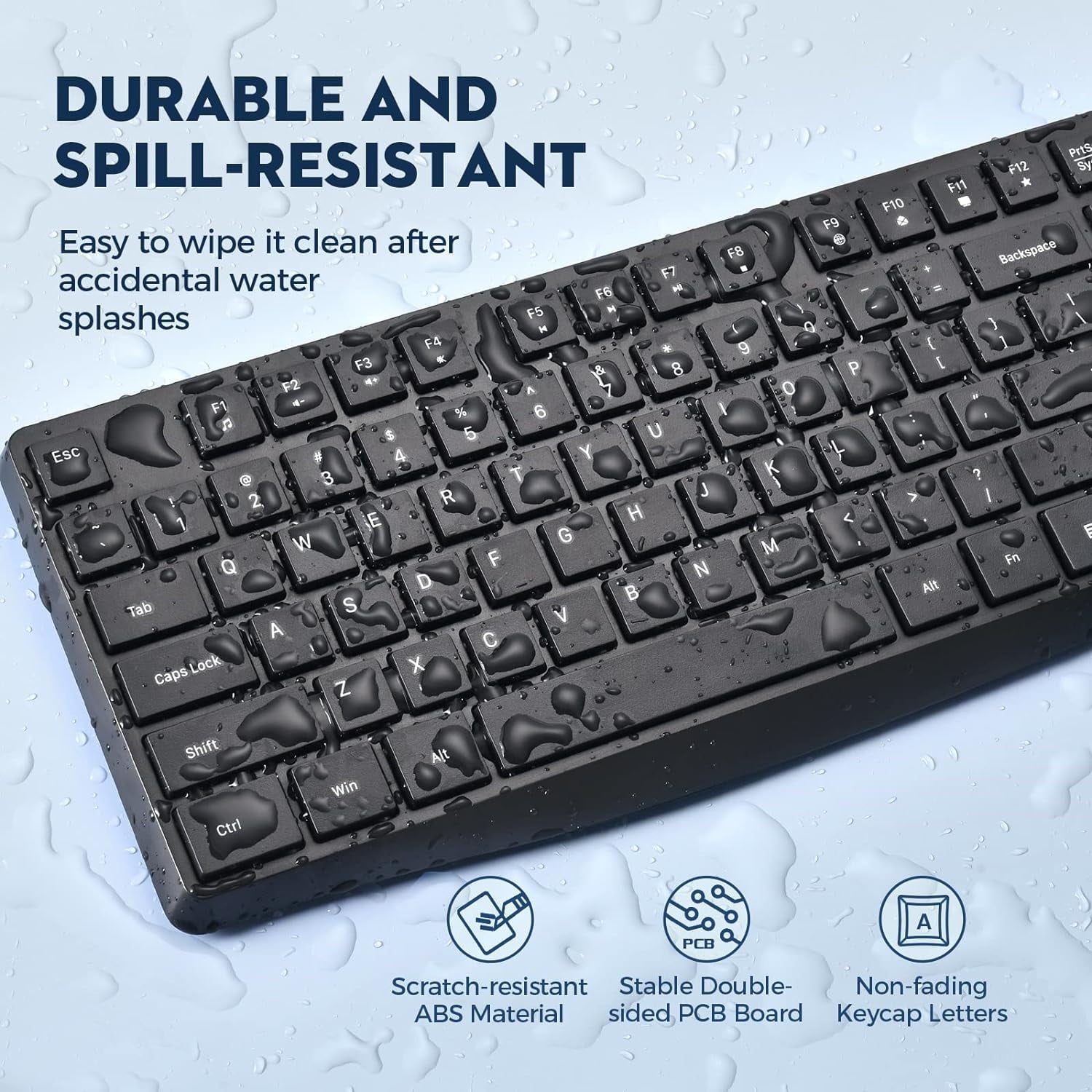 Wireless Keyboard and Mouse Combo, 104 Full-Size Adjustable Keyboard with Battery Indicator, Compact Computer Keyboard, Silent Mouse, 3 DPI, Easy to Use, for Windows, Chrome, Laptop, Computer