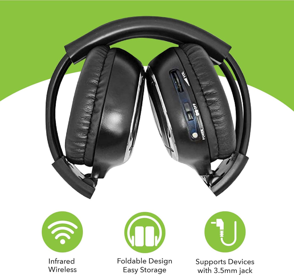 RP Accessories IR-2008B Infrared Wireless Headphones - 2-Channel Folding Universal Rear Entertainment System Headphones for Automotive, Television, and DVD Audio - Pack of 6