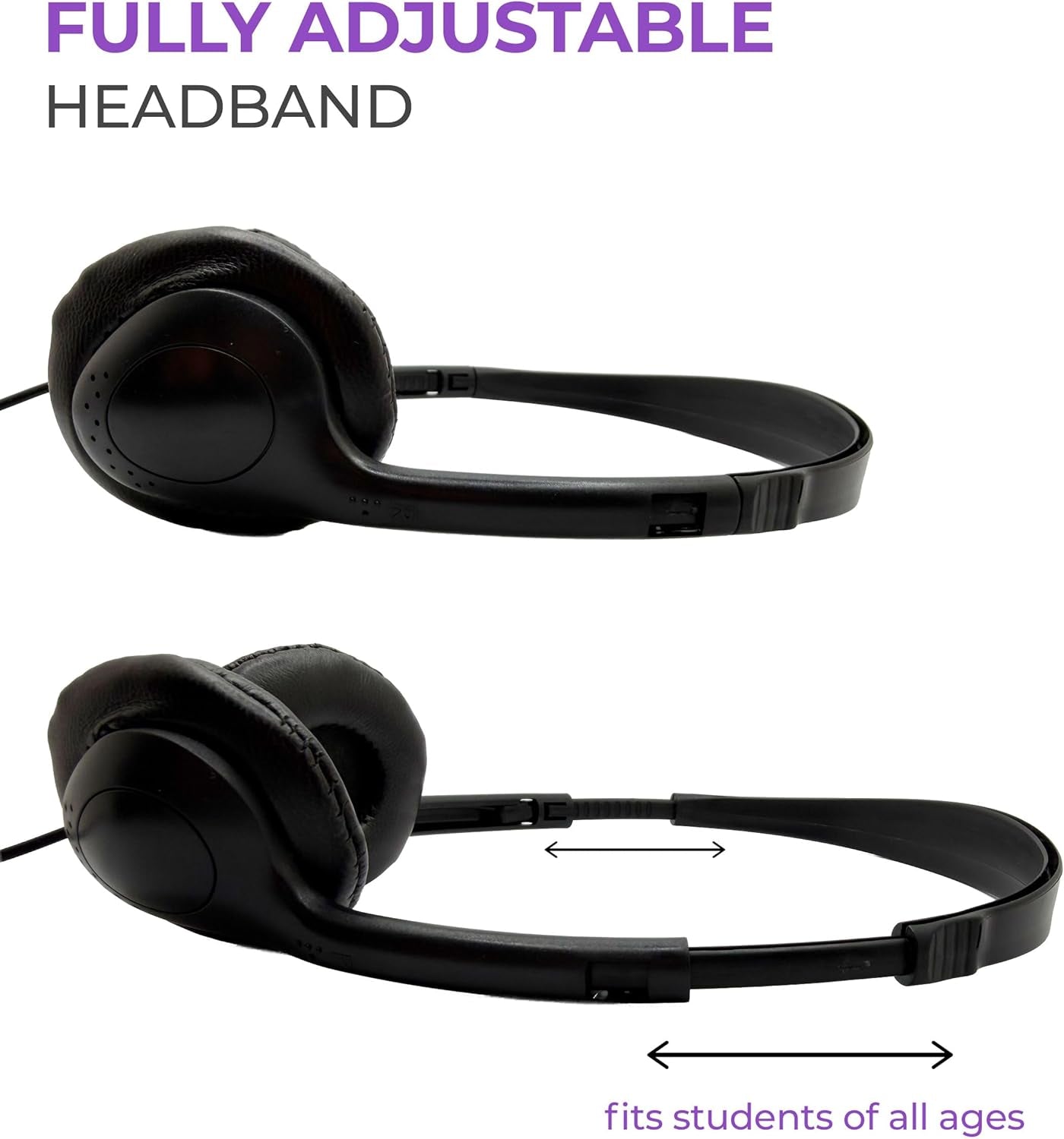 SNCCV Bulk Classroom Headphones 10 Pack – Stereo Headphones with Leatherette Earpads & Volume Control, Black – Ideal for Schools
