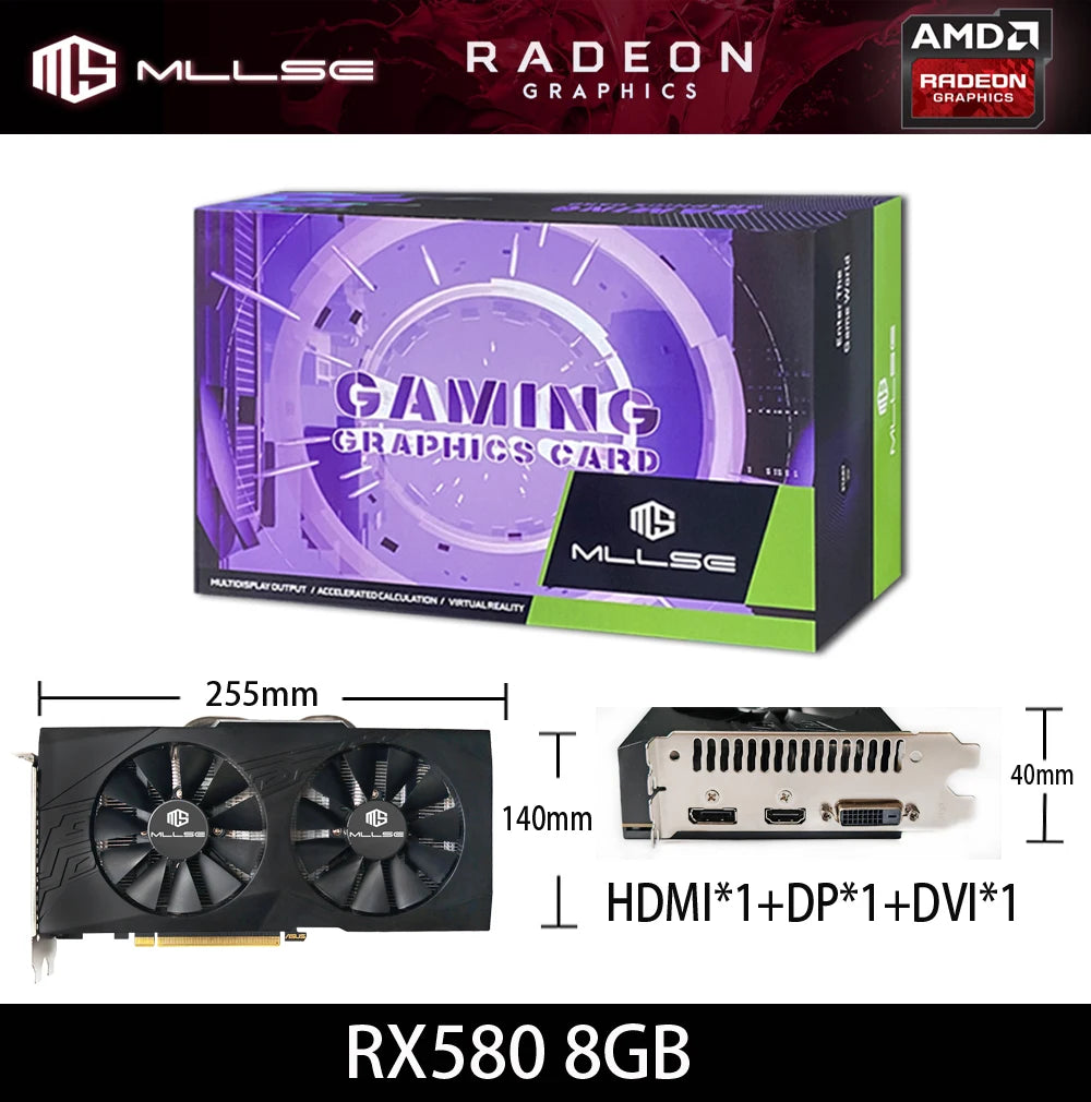 AMD RX 580 8GB 2048SP Gaming Graphics Card GDDR5 256Bit PCI-E 3.0 ×16 8Pin Radeon GPU Rx 580 Video Card Placa De Video